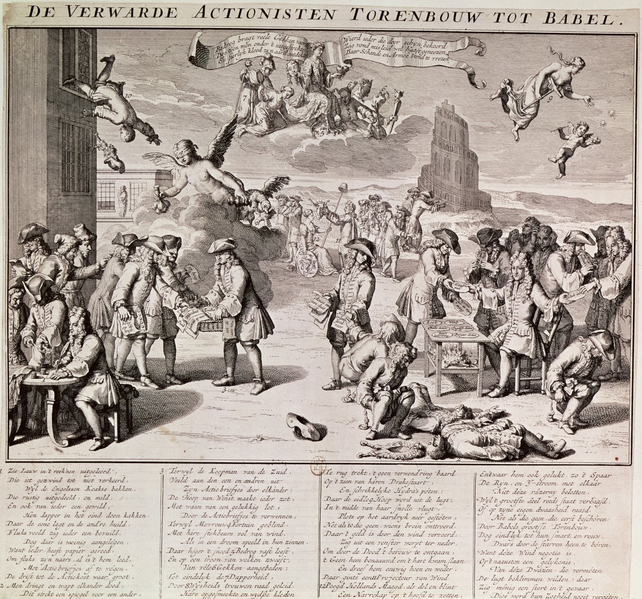 Cartone animato che deride il disastroso esperimento con la carta moneta dello scozzese John Law durante il suo periodo come controllore generale delle finanze francesi tra gennaio e maggio 1720 da Flemish School