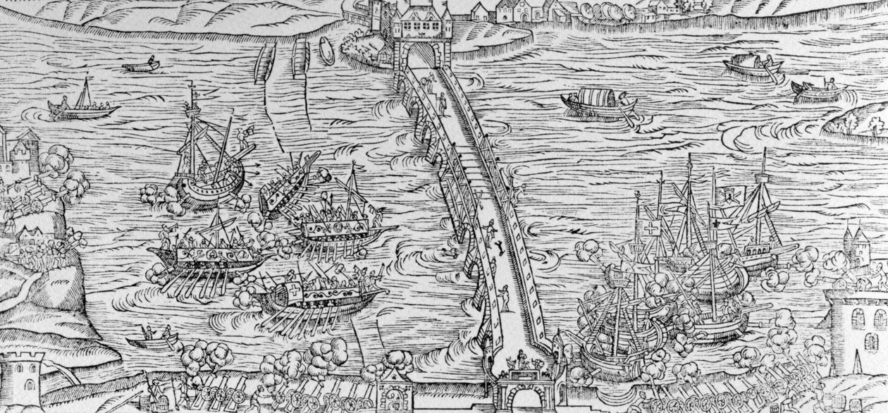 Ricostruzione di una battaglia navale sul fiume Senna davanti a Enrico IV nel 1596, illustrazione da 