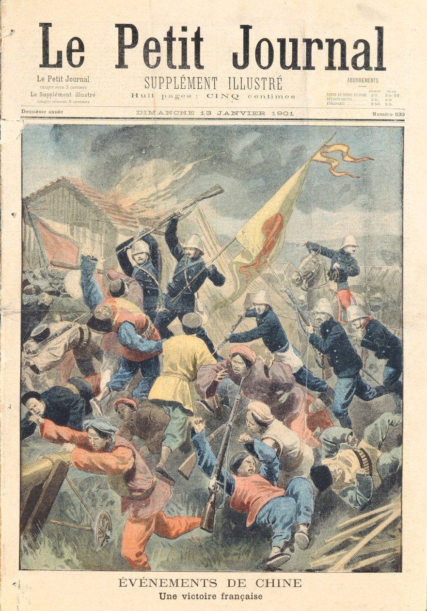 Cattura di Pao-Ting-Fu, provincia di Tcheli, da parte di truppe francesi, tedesche e italiane sotto il comando del generale Bailloud durante la Ribellione dei Boxer del 1900-01, illustrazione di copertina di 