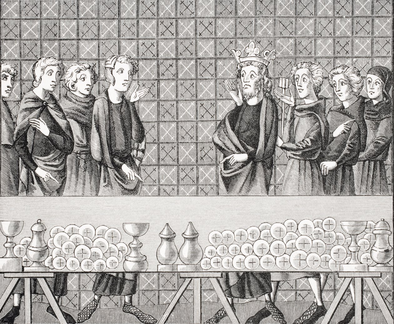 Cortigiani che accumulano ricchezze a spese dei poveri, da una miniatura nel manoscritto del XIV secolo 