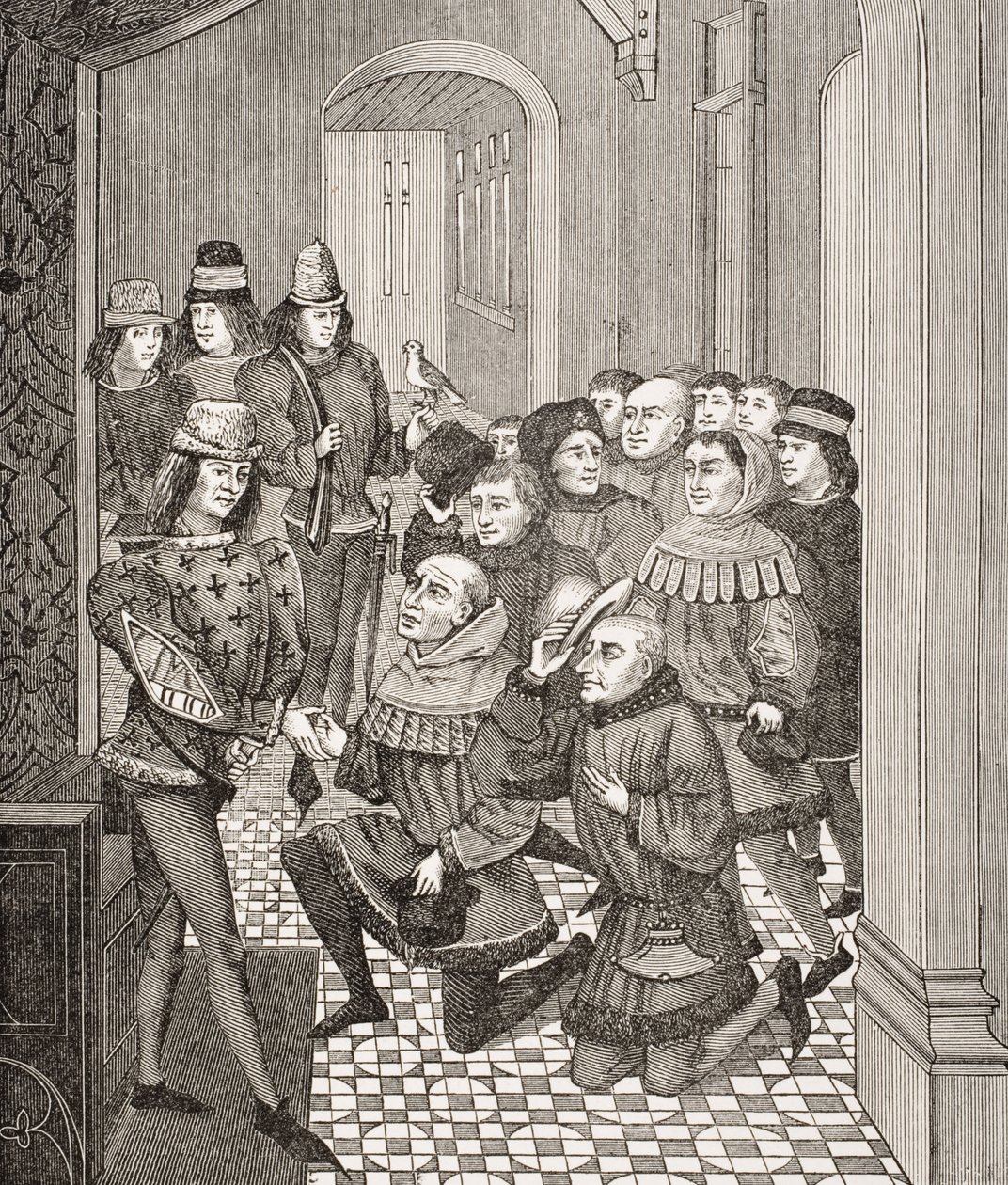 Deputati dei borghesi di Gand chiedono perdono a Luigi II per la loro rivolta contro di lui nel 1397, basato su una miniatura in un libro di Jean Froissart da French School