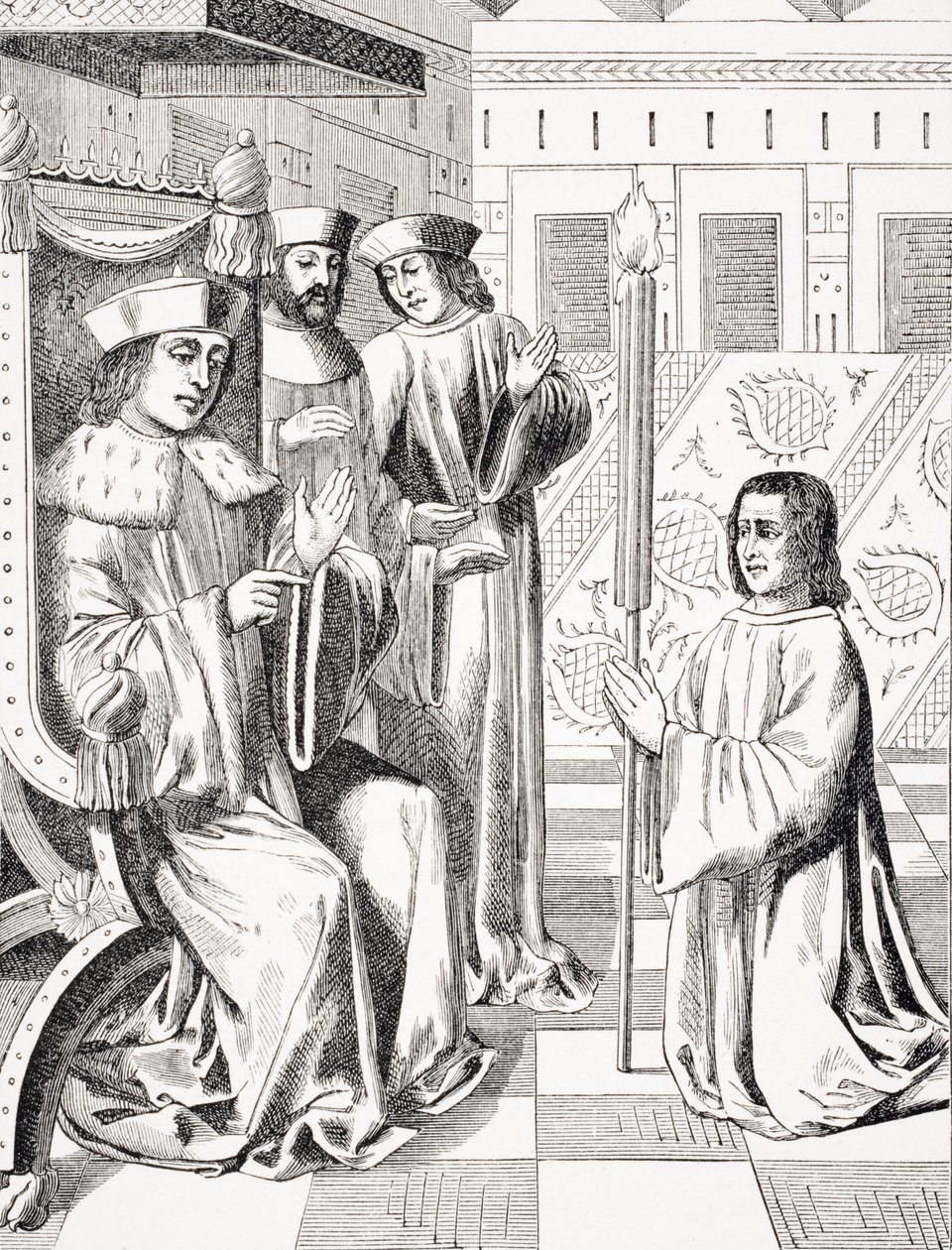 Jacques Coeur (c.1395-1456) rende omaggio a Carlo VII (1403-66), copia di una miniatura del XV secolo nelle 