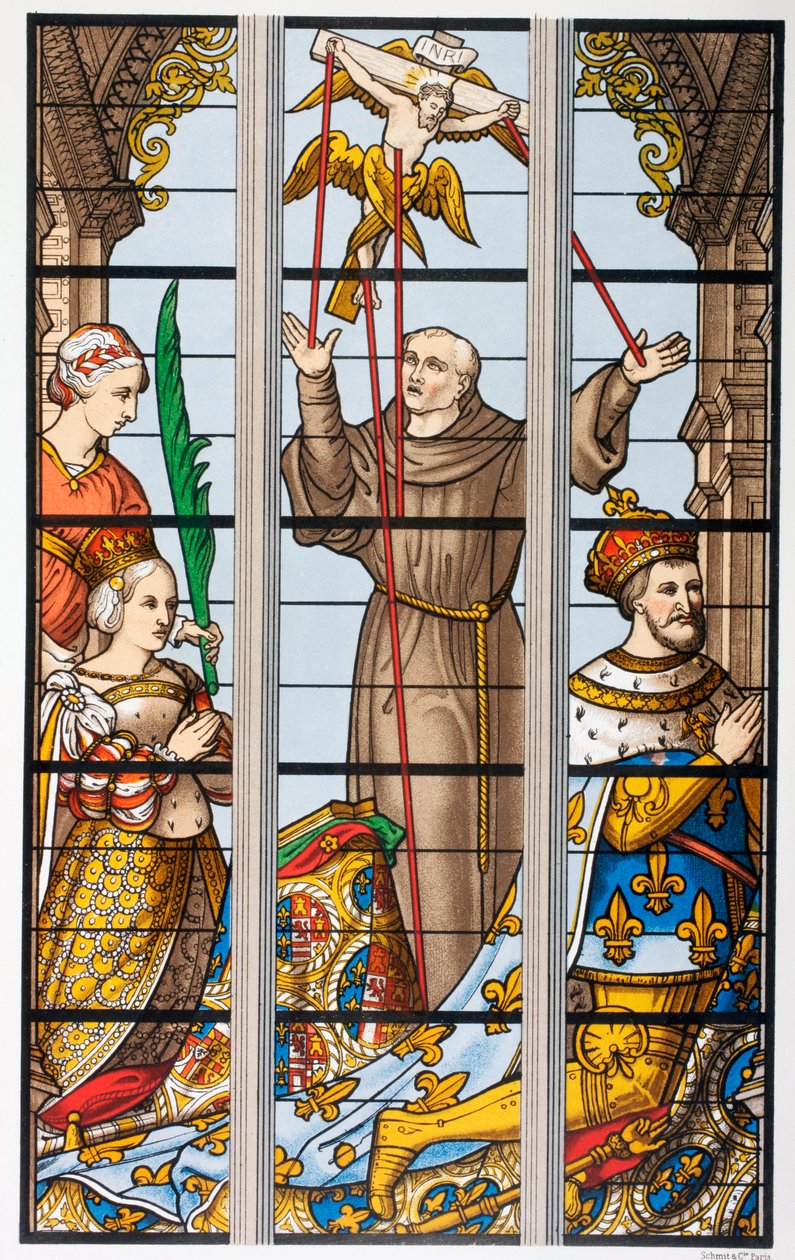 Re Francesco di Francia e sua moglie Eleonora in preghiera, da una vetrata del XVI secolo nella chiesa di Saint Gudule, Bruxelles, da 