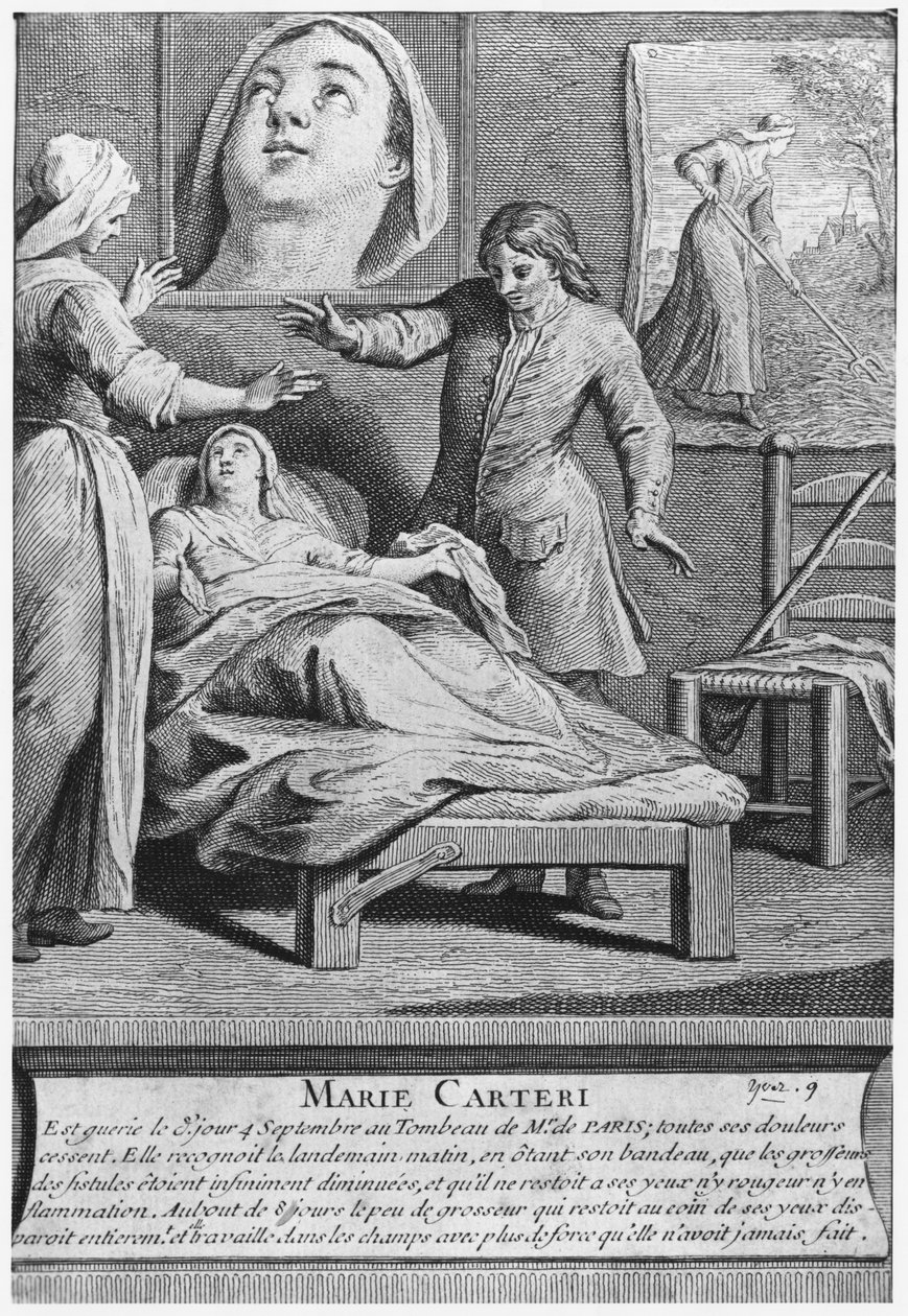Guarigione miracolosa di una donna cieca, Marie Carteri, sulla tomba del diacono François de Paris da French School