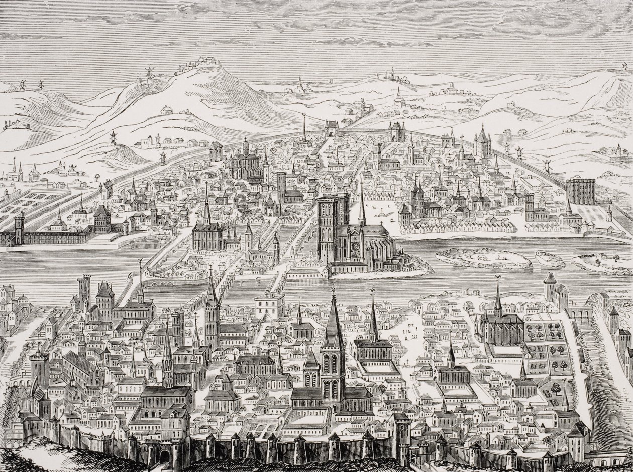 Vista prospettica di Parigi, facsimile di una lastra di rame di Leonard Gaultier (1561-1641) 1607, da 