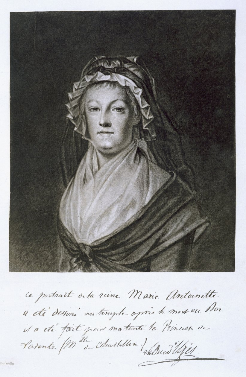 Ritratto di Maria Antonietta nella prigione del Tempio, inciso da Dujardin, da 