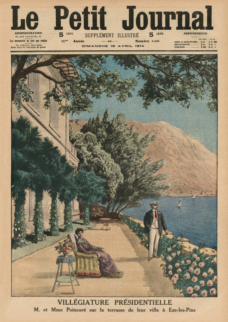 Vacanza presidenziale, Monsieur et Madame Poincare sulla terrazza della loro villa a Eze-les-Pins, copertina illustrata da 