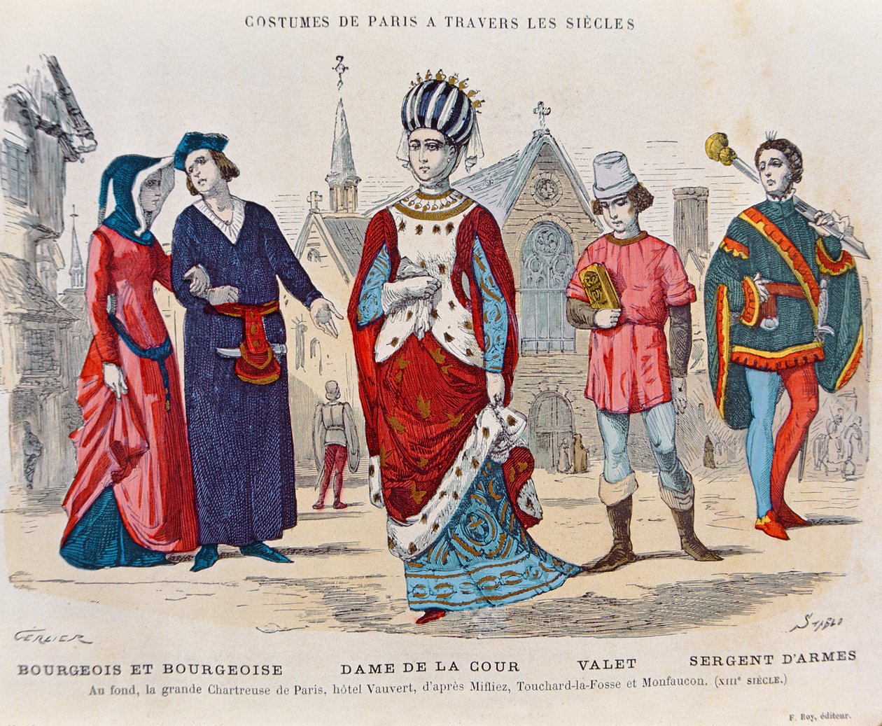 Costumi di corte in Francia durante il XIII secolo, illustrazione da 