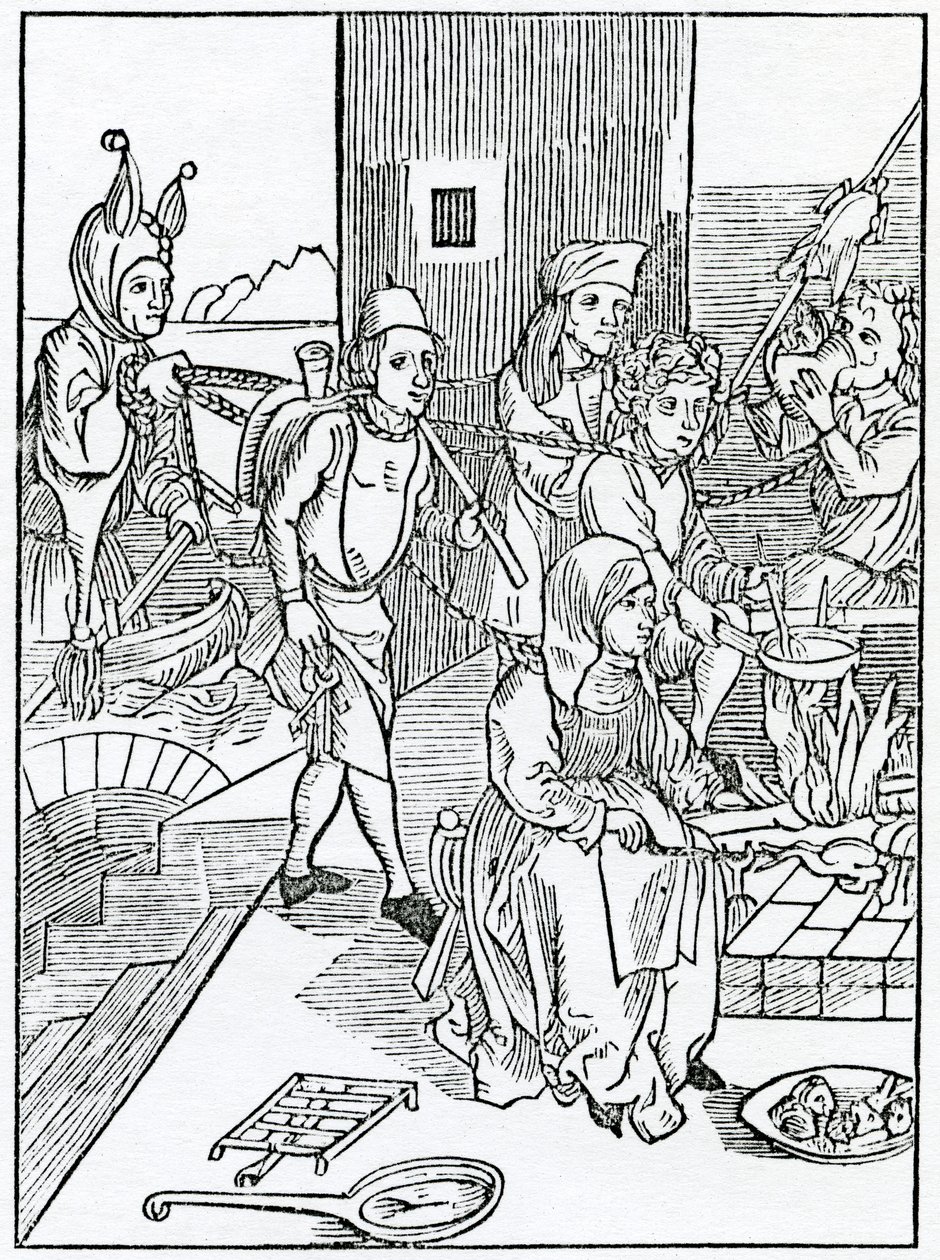 Di cuochi e maggiordomi sciocchi e altri ufficiali di casa che sprecano i beni dei loro padroni senza misura, illustrazione dalla traduzione inglese di Alexander Barclay di 