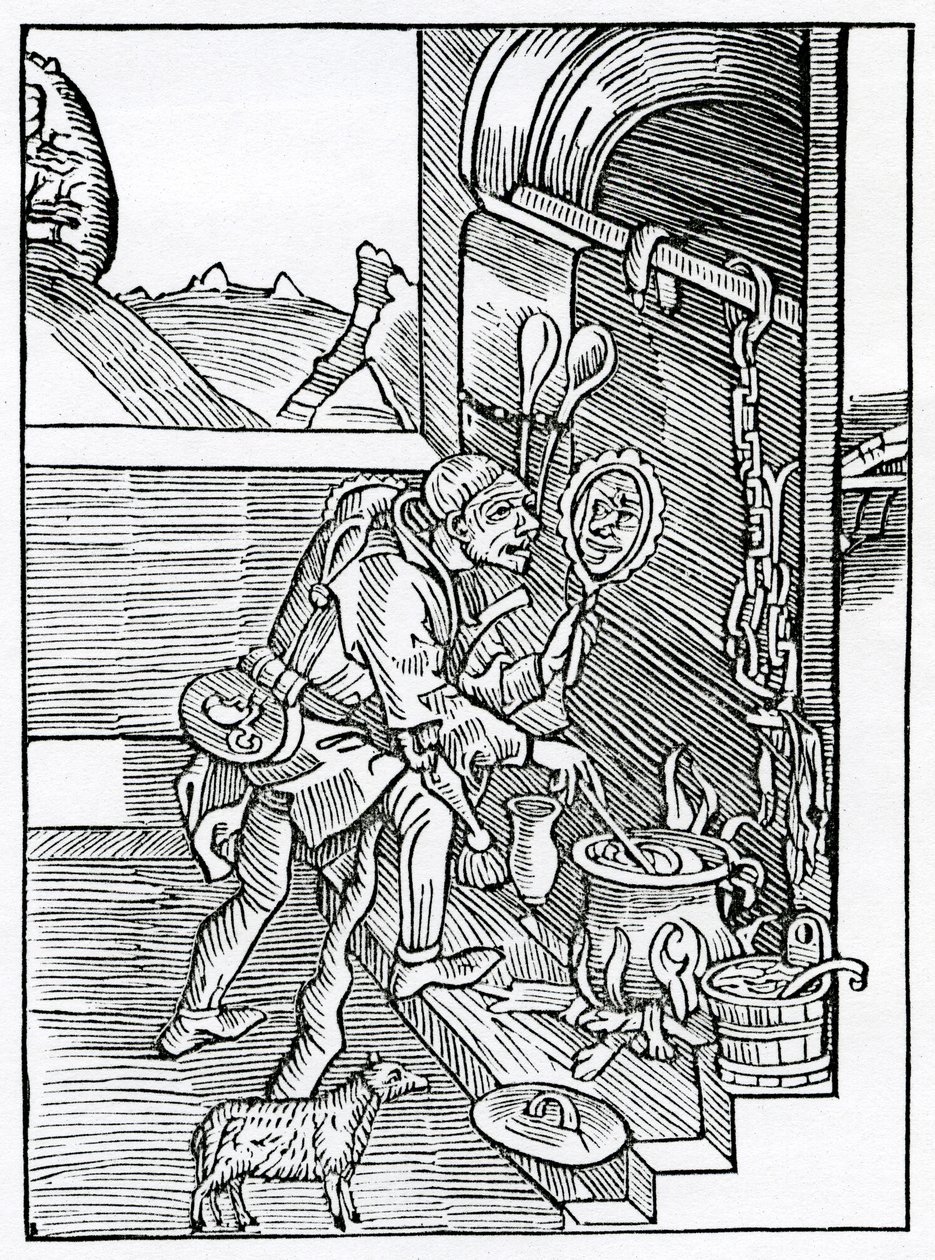 Di sciocchi che si considerano così bene da pensare che nessuno sia così saggio, forte, bello o eloquente come loro stessi, illustrazione dalla traduzione inglese di Alexander Barclay di 