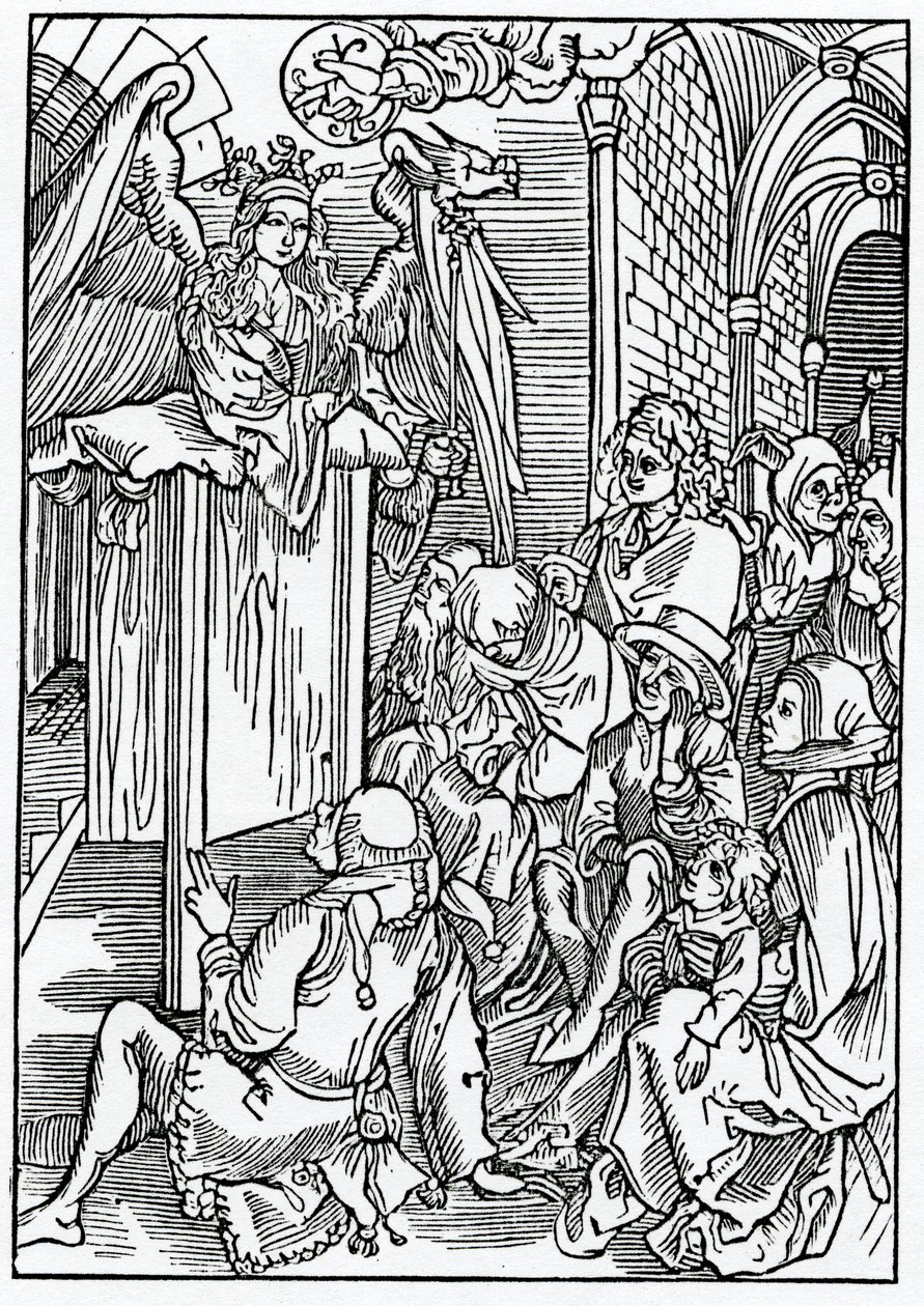 Del sermone o erudizione della saggezza sia per uomini saggi che per sciocchi, illustrazione dalla traduzione inglese di Alexander Barclay di 