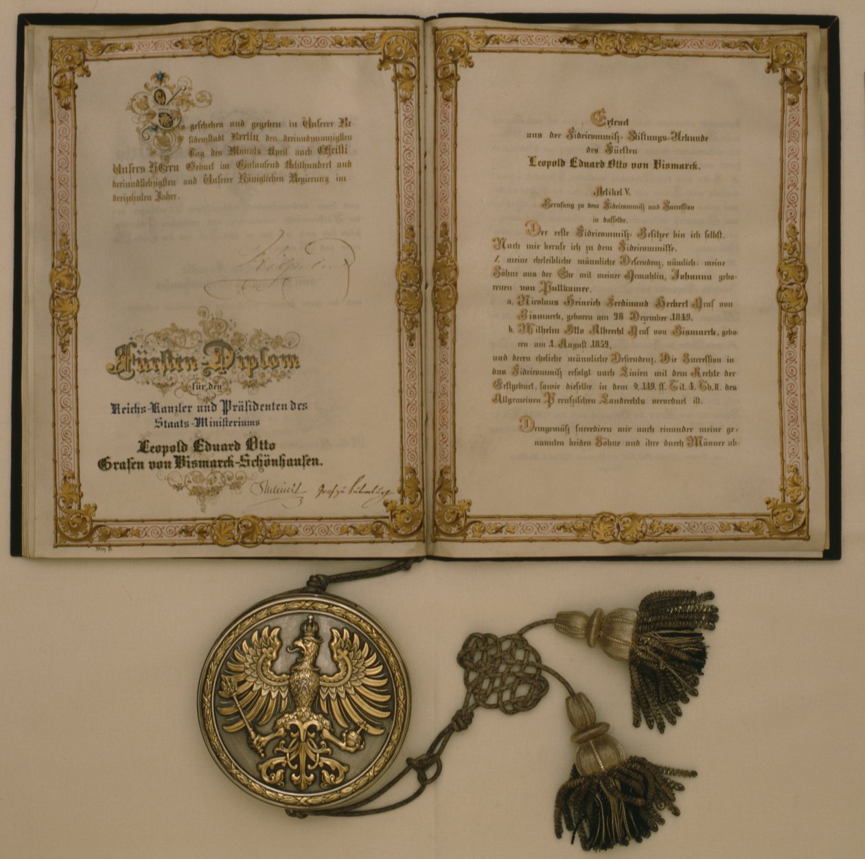 Diploma del Principe per il Cancelliere della Confederazione della Germania del Nord e il Ministro-Presidente di Prussia Leopold Eduard Otto Conte von Bismarck-Schoenhausen, il 23 aprile 1873 da German School