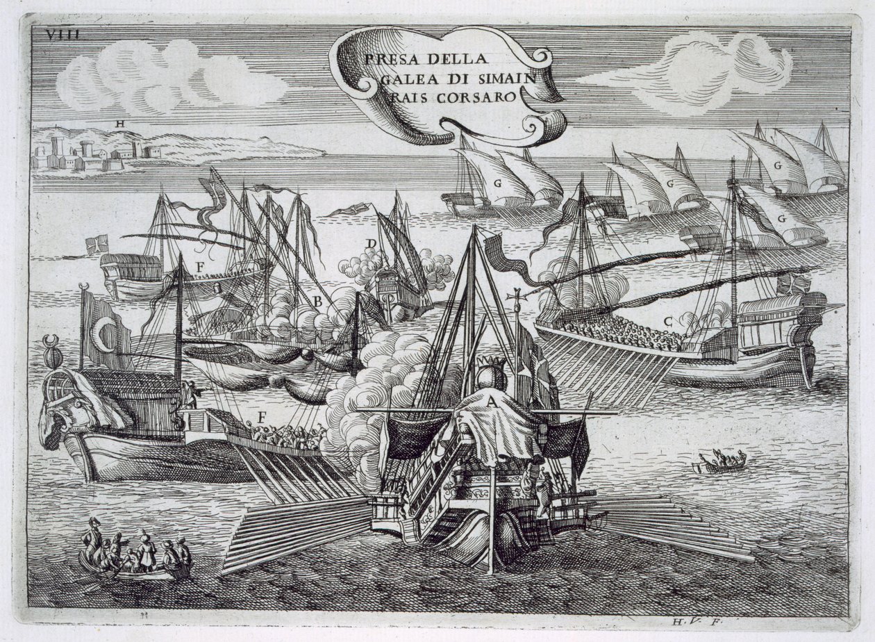 Cattura della Galea di Simeon Rais, corsaro, illustrazione da 