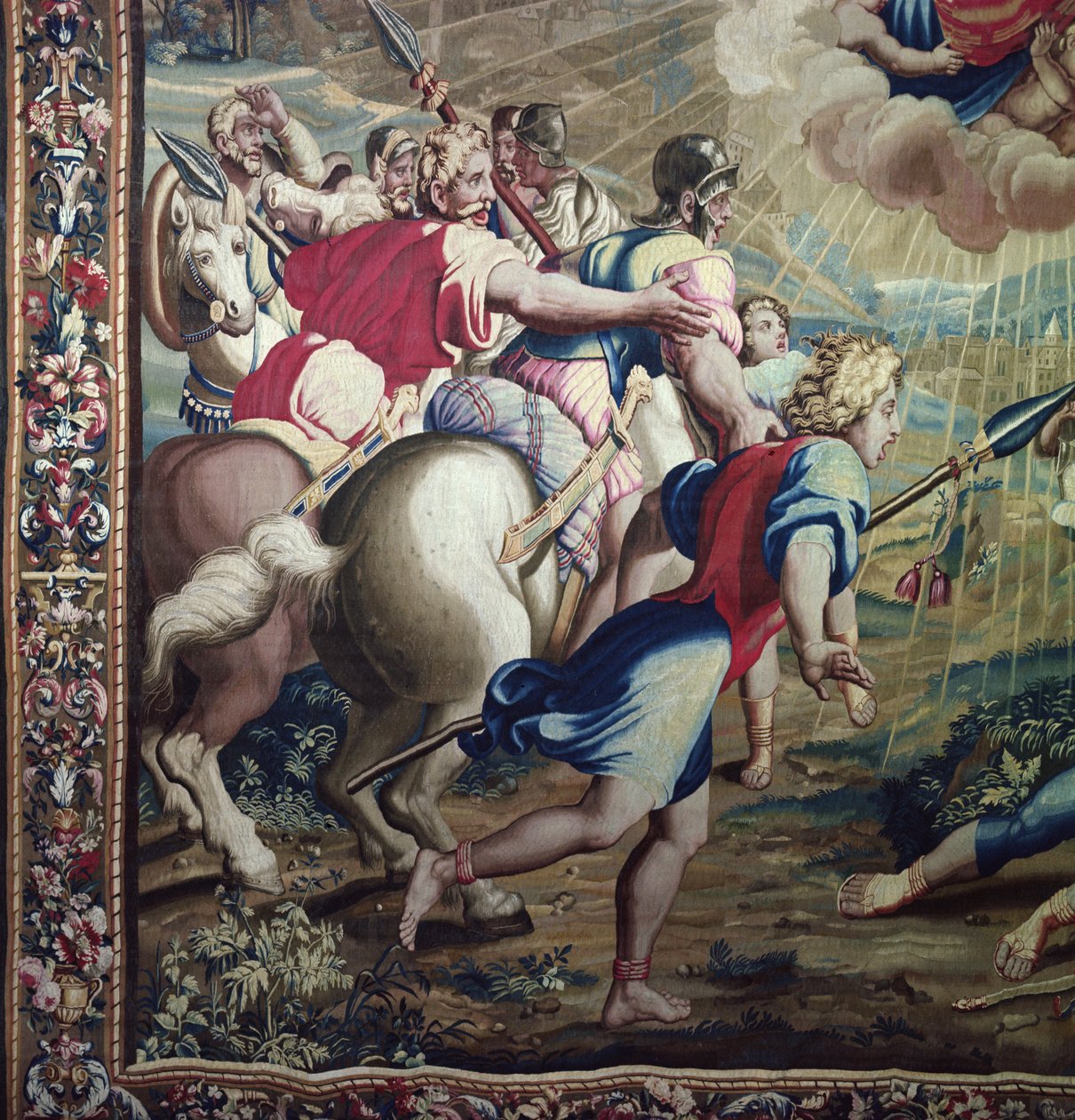Arazzo che raffigura gli Atti degli Apostoli, la Conversione di San Paolo (dettaglio dei compagni di San Paolo), tessuto al Laboratorio di Beauvais sotto la direzione di Philippe Behagle (1641-1705), 1695-98 da Raffaello Sanzio Raphael