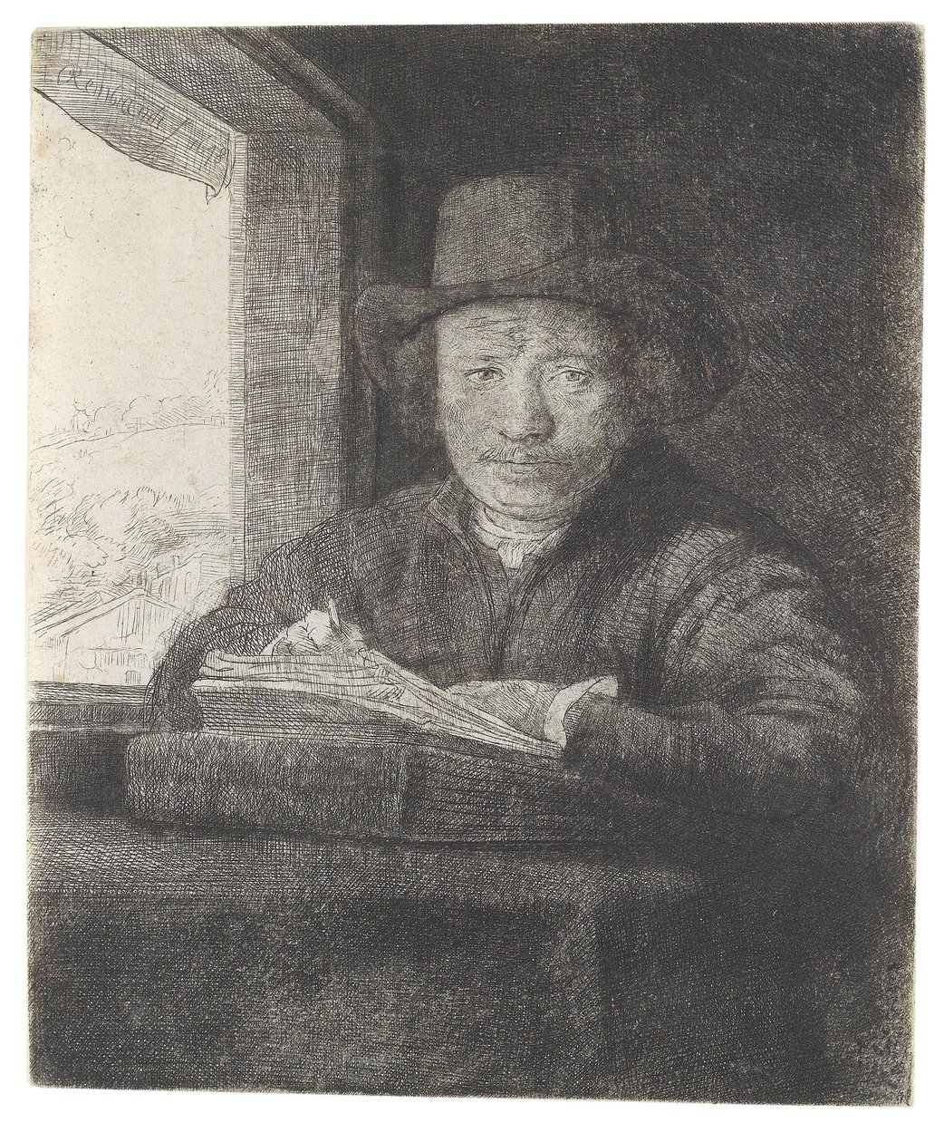 Autoritratto disegnando alla finestra da Rembrandt van Rijn