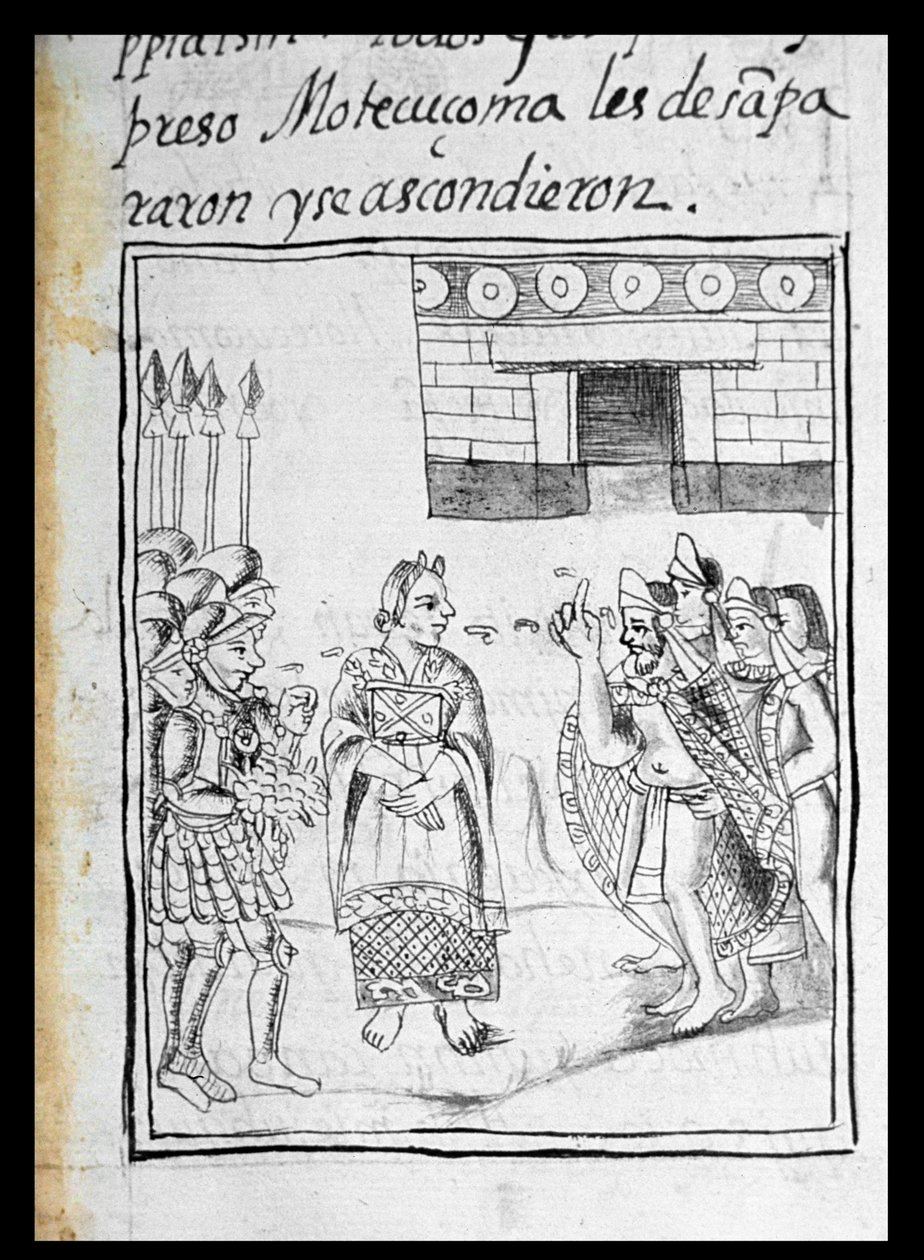 Libro IX Marina che interpreta per gli spagnoli in un incontro tra Hernando Cortes e Montezuma, dal 