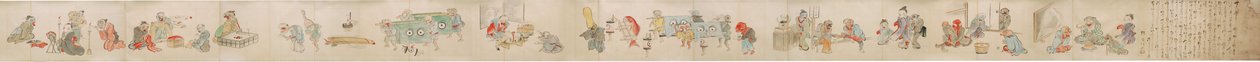 Rotolo giapponese che raffigura il fidanzamento, il matrimonio e la vita domestica degli Yokai da Unknown