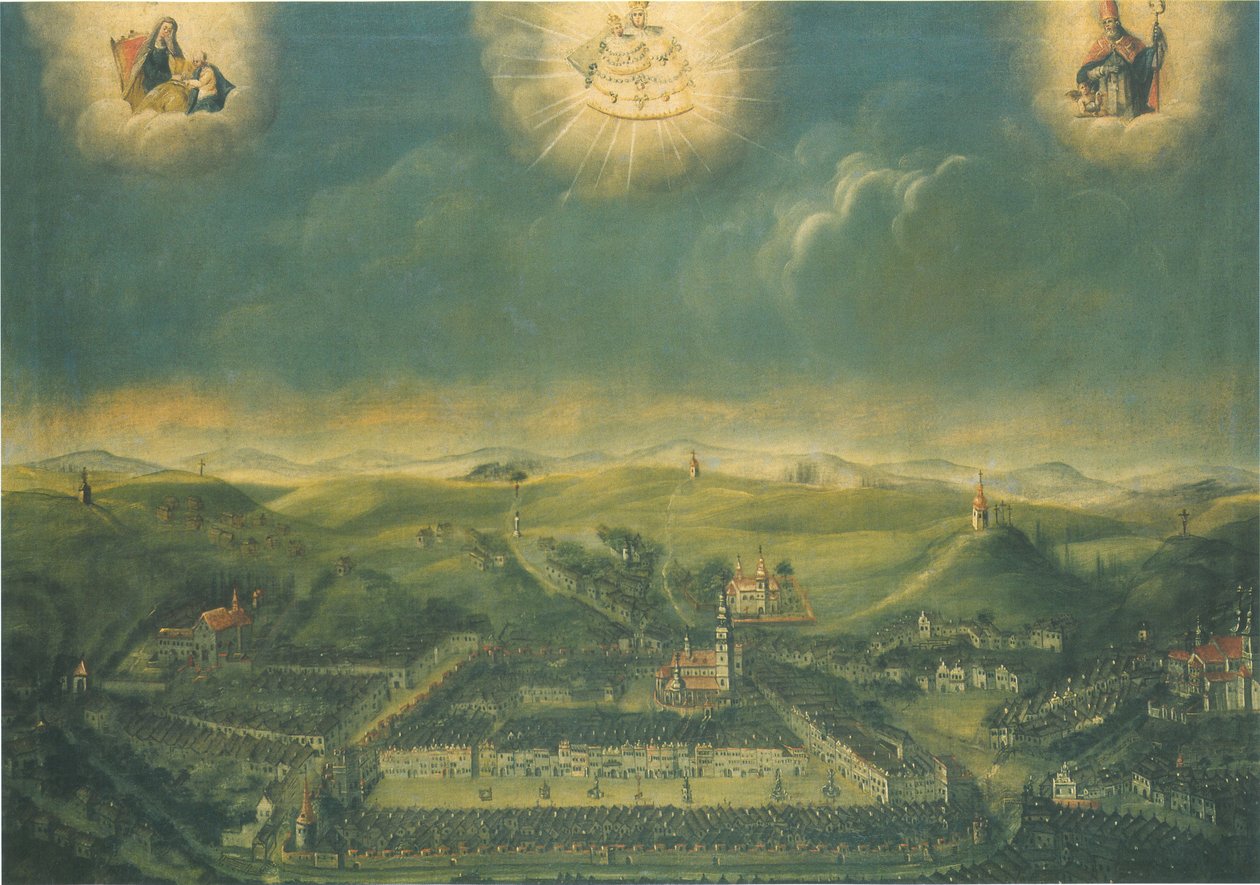 Dipinto della città ceca di Třebíč realizzato nel 1677 a Mariazell in Austria da Unknown