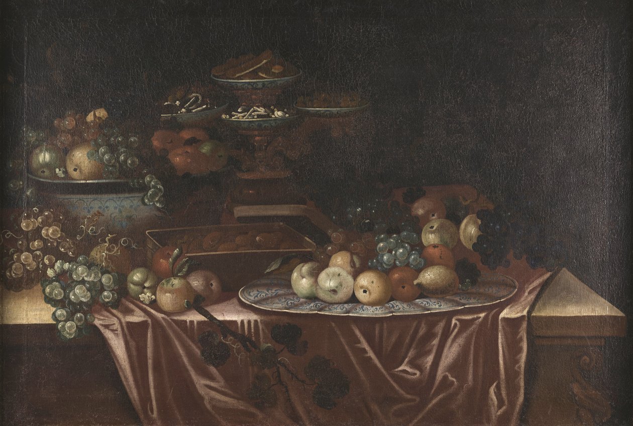 Tavolo con frutta e dolci da Unknown