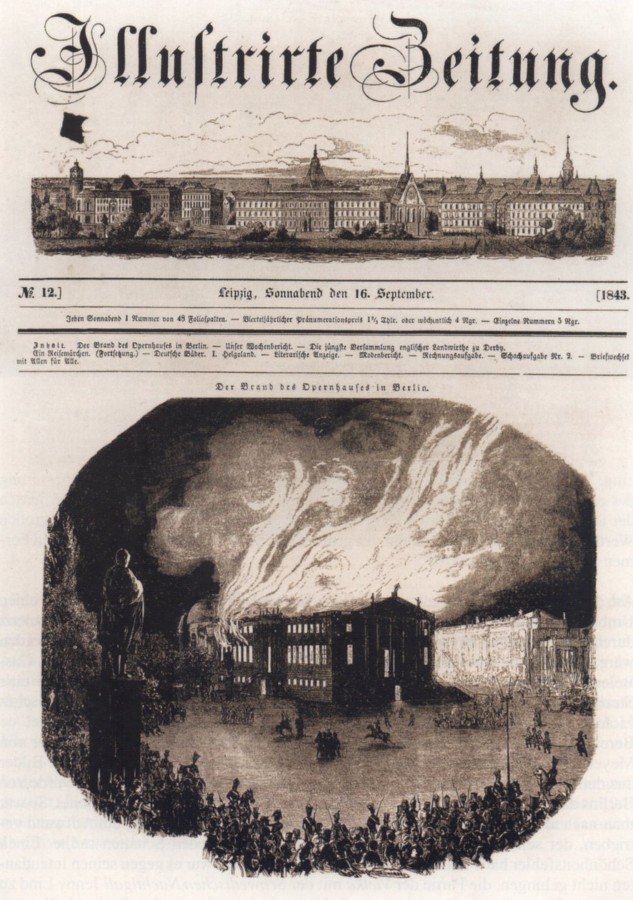 Prima pagina del Leipziger Illustrirte Zeitung, 16 settembre 1843, con illustrazione dell