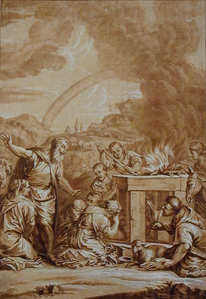 Noè dopo il diluvio, inciso da Elishah Kirkhall da Veronese