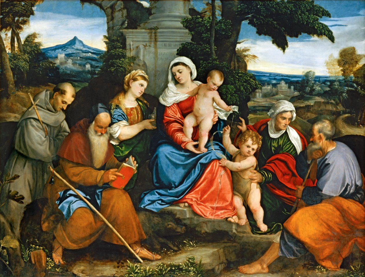 La Sacra Famiglia con i santi Francesco, Antonio, Maddalena, Giovanni Battista ed Elisabetta ... da (1528 88) Veronese