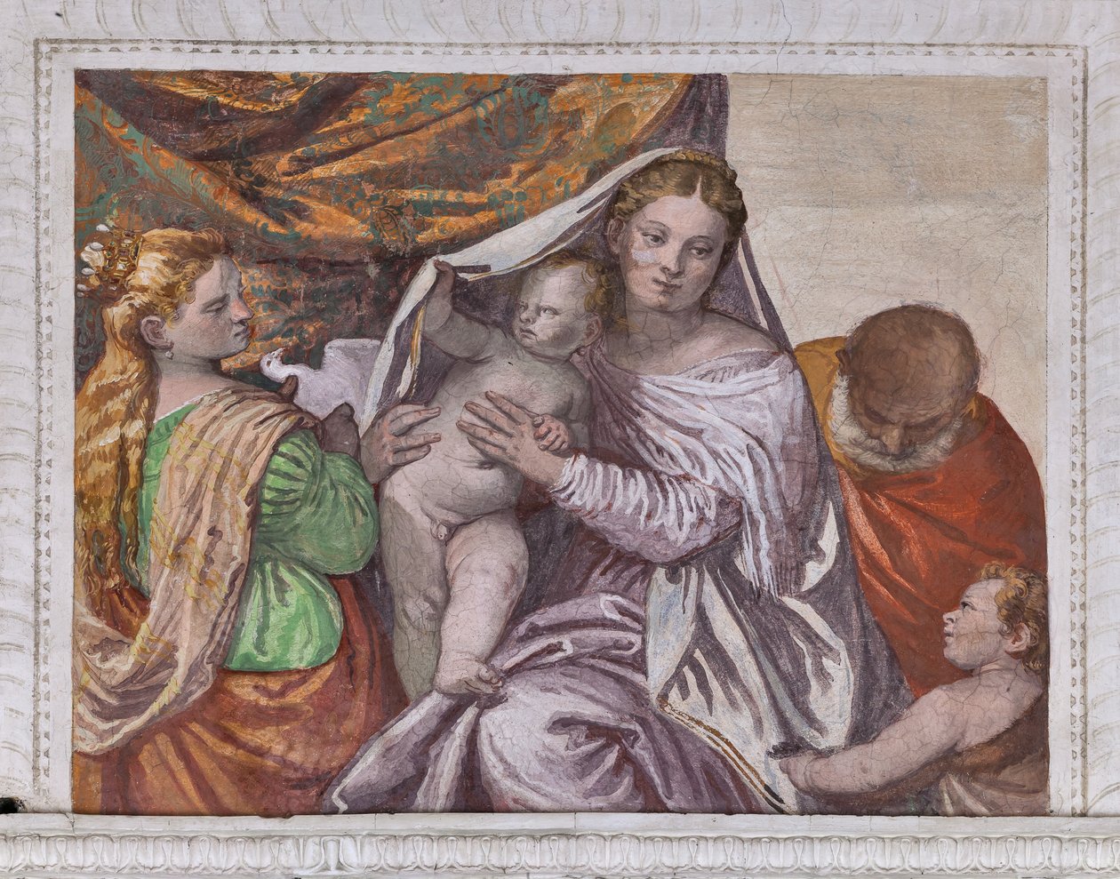 Madonna con Gesù Bambino e Santa Caterina che offre una colomba a Gesù, Parete Sud della Stanza del Cagnolino (dettaglio) da Veronese