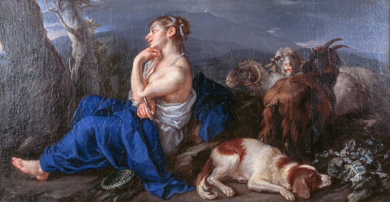 Erminia scrive il nome del suo amato sul tronco di un albero, di Francesco Fernandi detto l