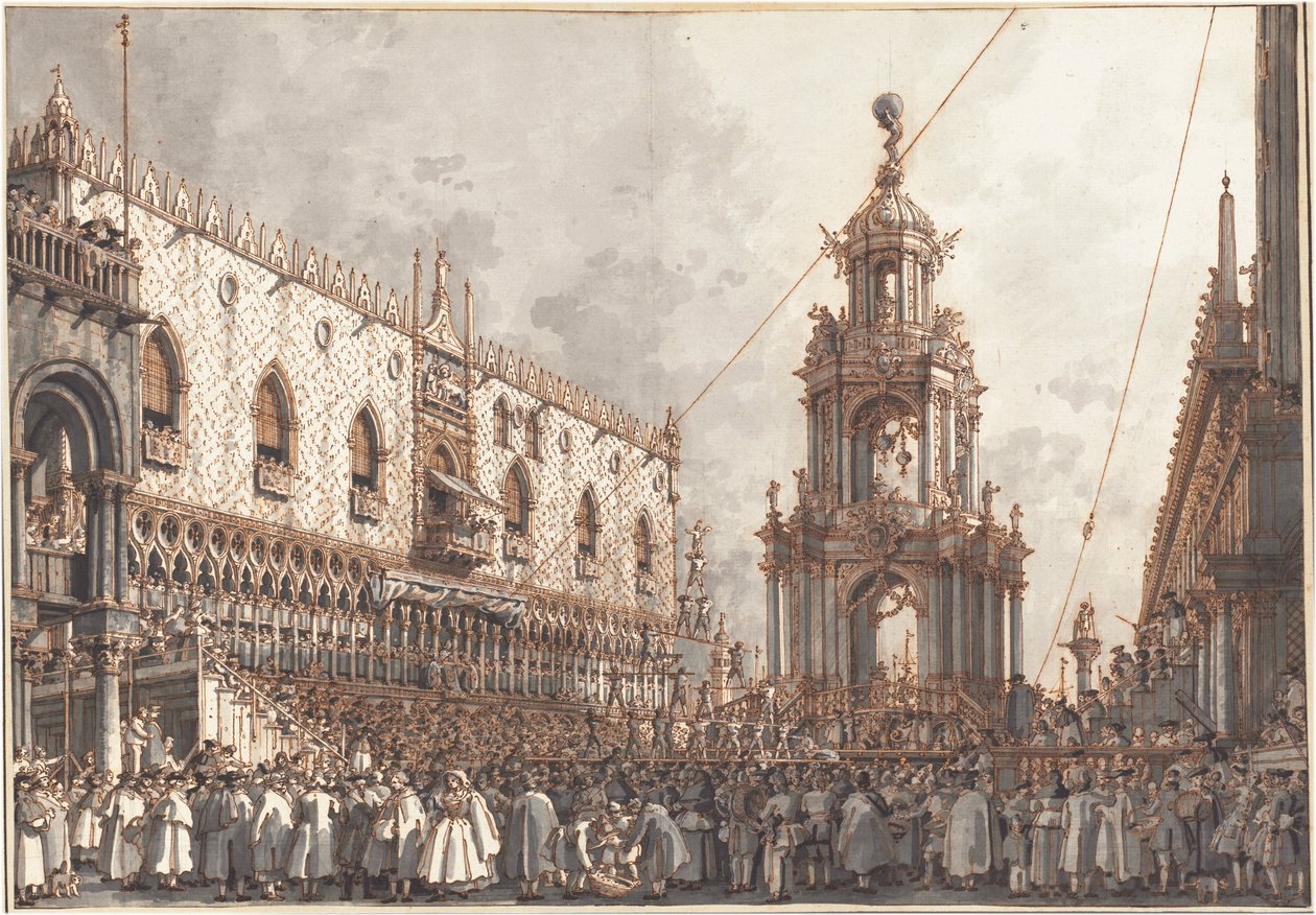Il Festival del Giovedì Grasso davanti a Palazzo Ducale a Venezia da (1697-1768) Canaletto