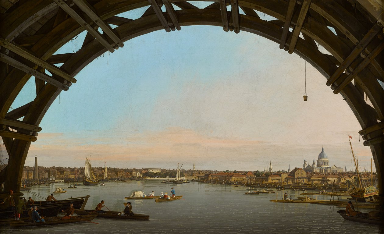 Londra, una vista della città da sotto il ponte di Westminster da Canaletto