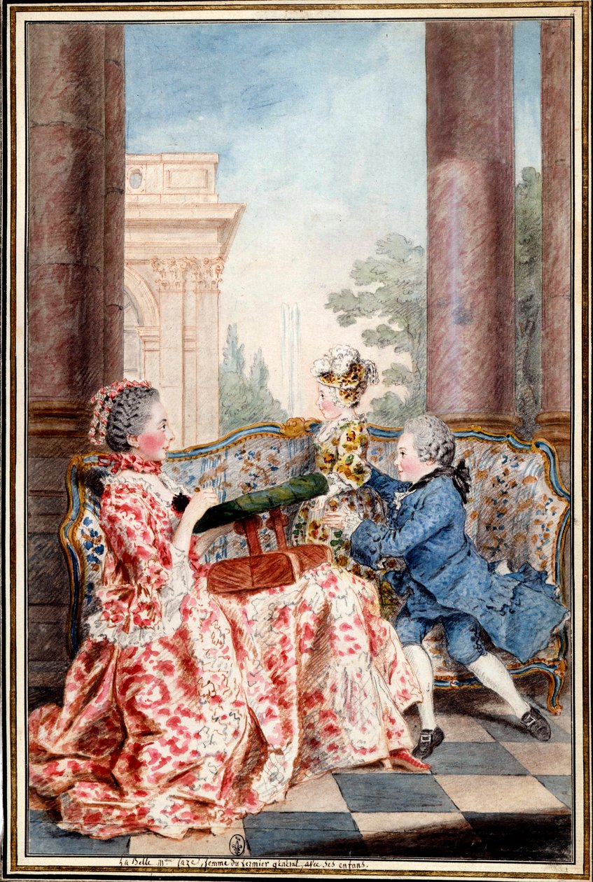 La bella Madame Caze, moglie del fattore generale e i suoi figli da Carmontelle