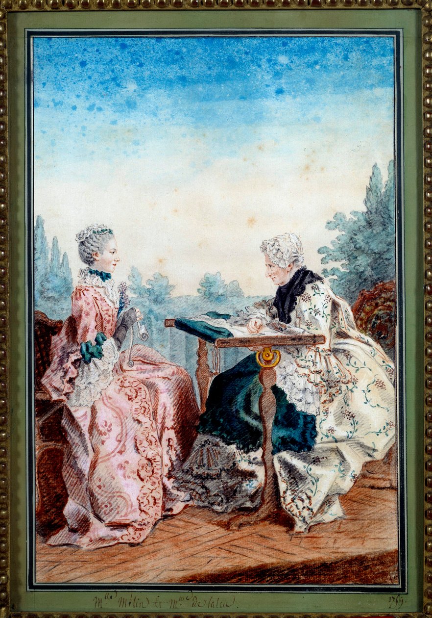 Mademoiselle Melin e Mademoiselle de Laleu che fanno arazzi da Carmontelle