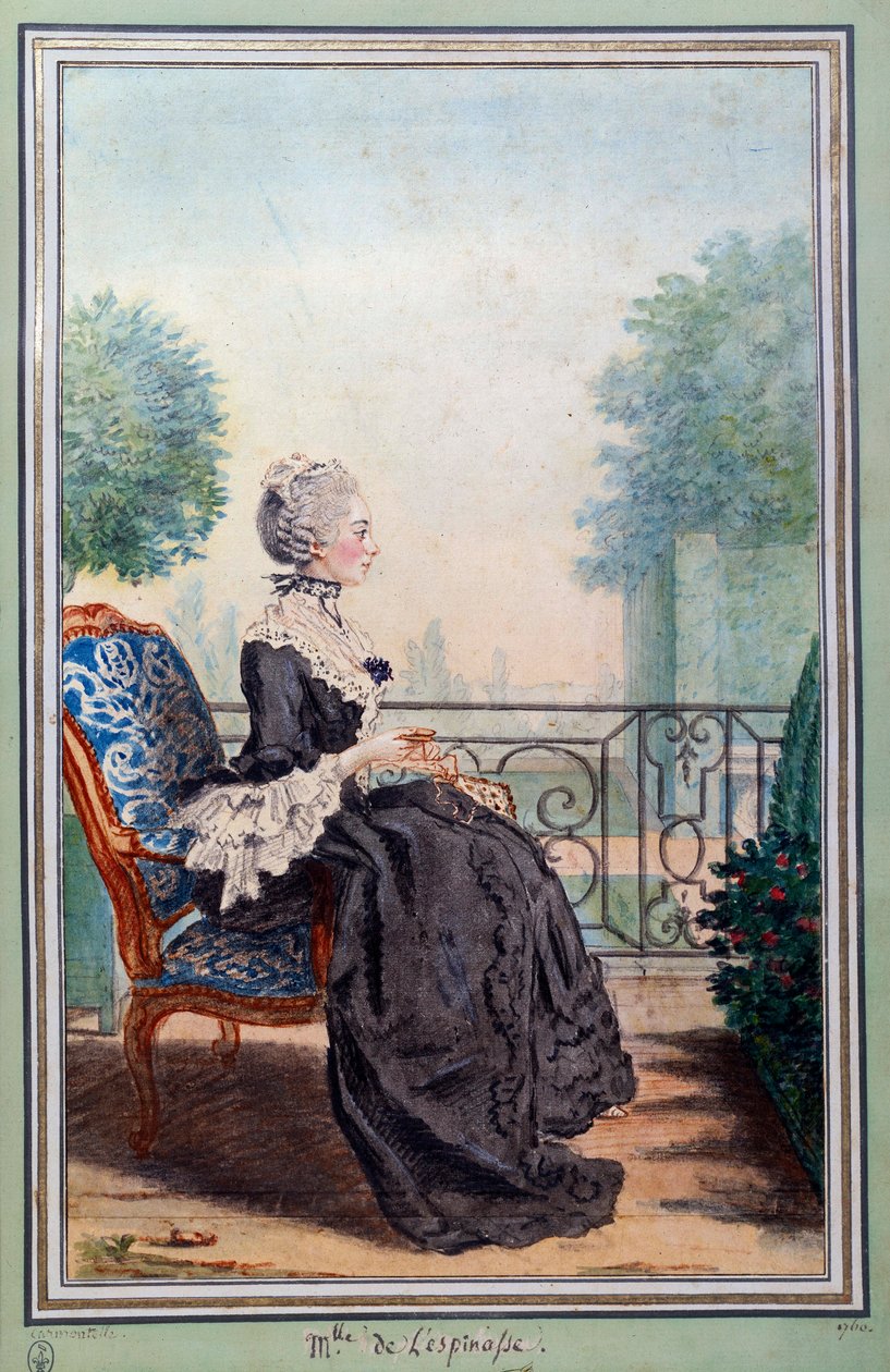 Ritratto a figura intera di Julie de Lespinasse (1732-1776) da Carmontelle