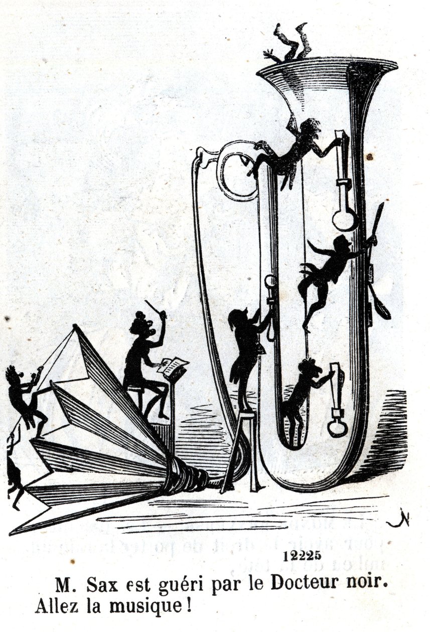 Il signor Sax è ferito dal dottore nero. (Adolphe (Adolph) Sax, inventore del sassofono (1814-1894) da Nadar