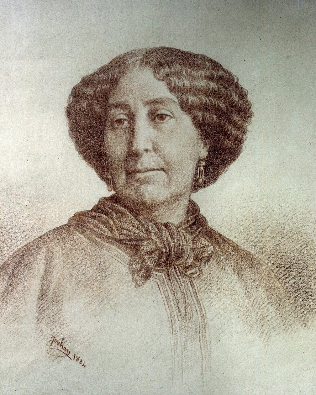 Ritratto della donna di lettere George Sand (1804-1876) Aurore Dupin, Baronessa Dudevant Disegno di Rene Jouhan (1835-?) da una fotografia di Nadar da Nadar