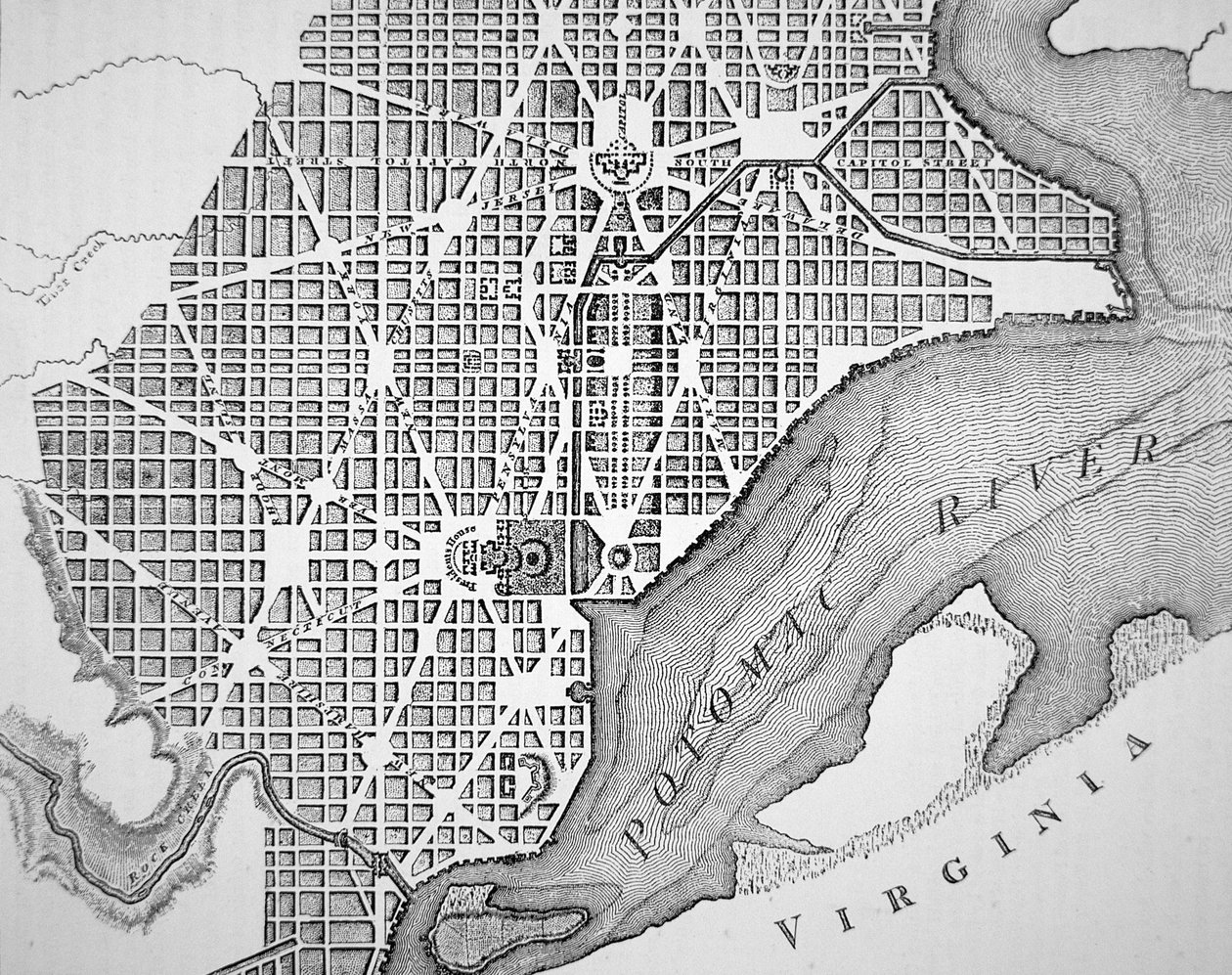Piano della città di Washington come originariamente tracciato nel 1793 da (after) American School