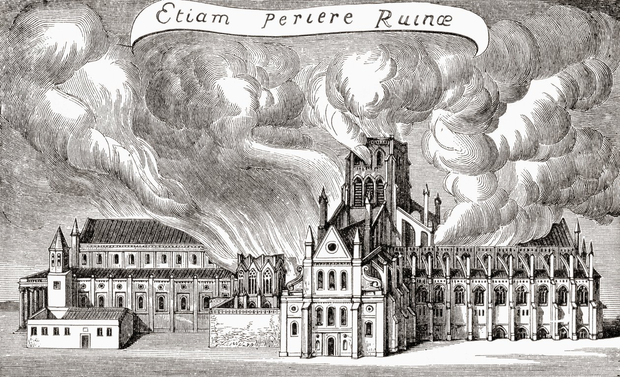 Vecchia cattedrale di St. Paul, Londra, Inghilterra, distrutta dal fuoco nel 1666, da 