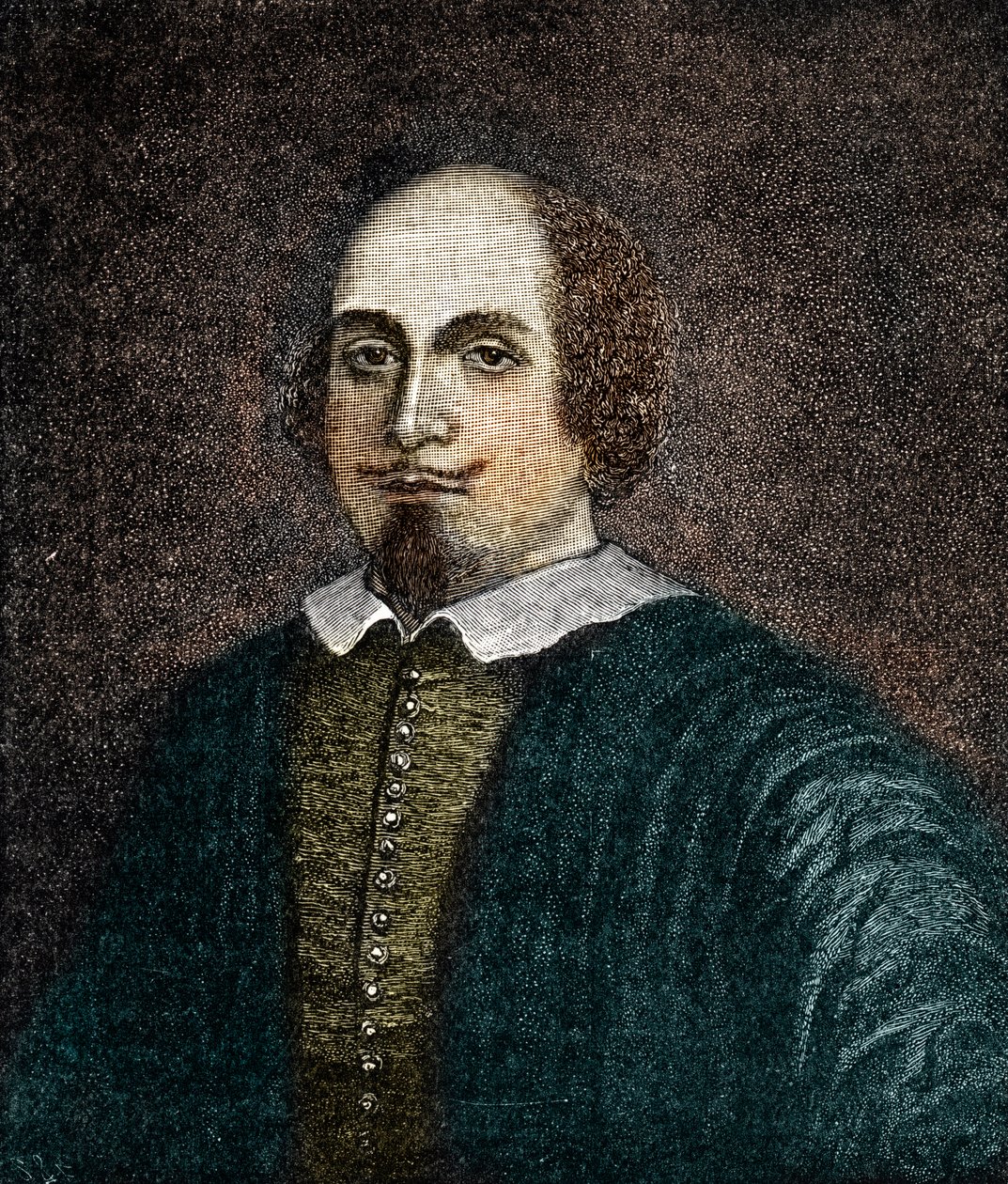 Ritratto del drammaturgo inglese William Shakespeare, incisione da un dipinto anonimo del XVIII secolo da (after) English School