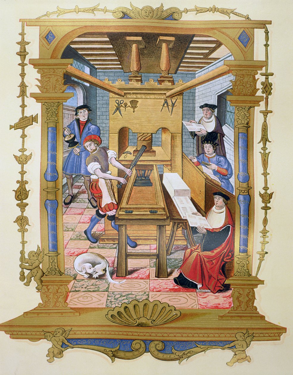Interno di una tipografia del XVI secolo, copia di una miniatura da 