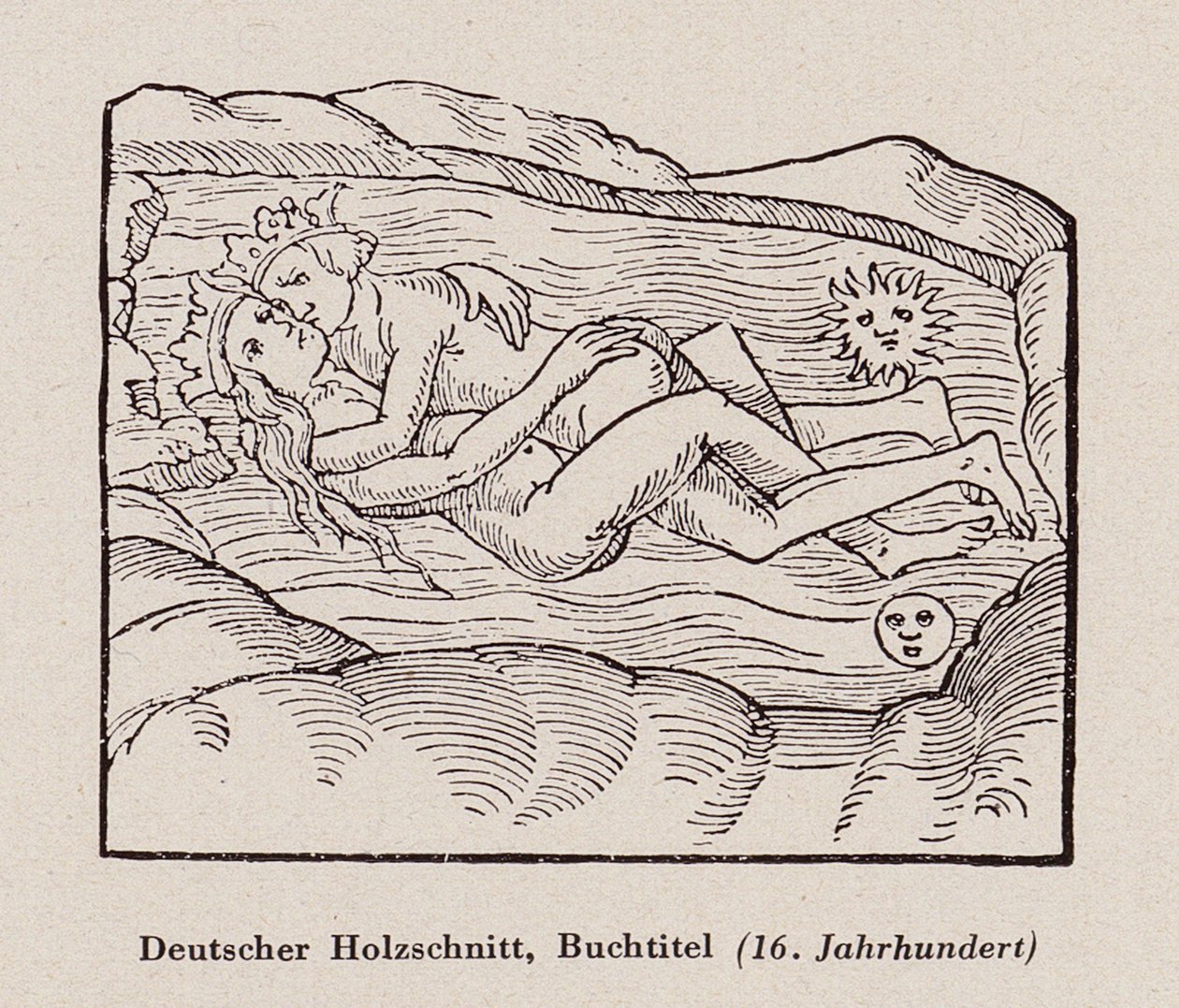 Re e regina impegnati in un rapporto sessuale (xilografia) da (after) German School