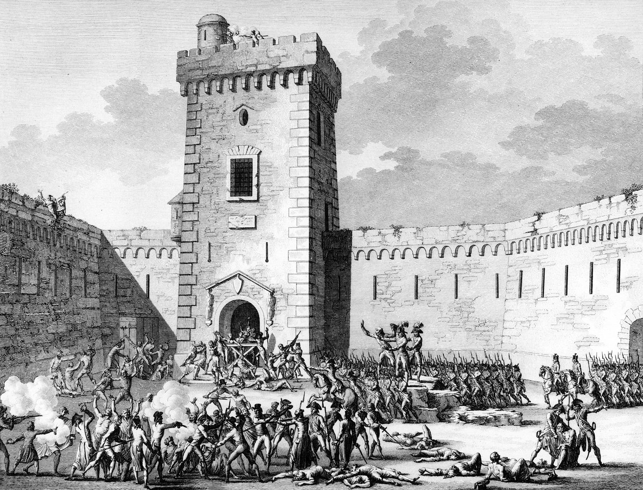 Rivoluzione francese e movimenti antirivoluzionari: i giacobini fermati a Marsiglia e Aubagne rinchiusi nel Forte Saint John a Marsiglia e massacri da parte dei realisti il 17 pratile Anno III (5 giugno) da (after) Girardet