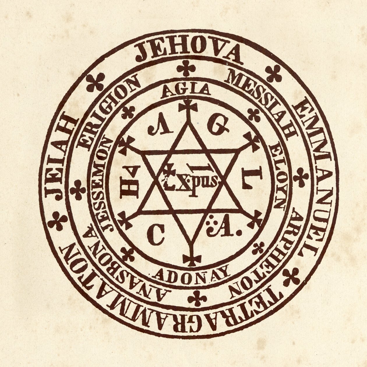 Scienze occulte: cerchio magico. Schema da De Occulta Philosophia di Heinrich Cornelius Agrippa di Nettesheim da (after) Italian School