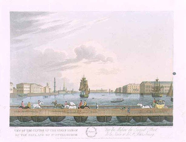Veduta del centro del Grande Ponte della Neva, illustrazione per agosto da 
