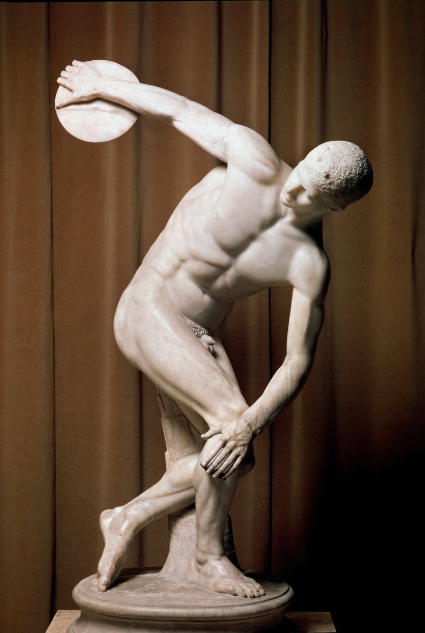 Il discobolo. Un atleta romano che cerca di lanciare un disco. Copia romana dell