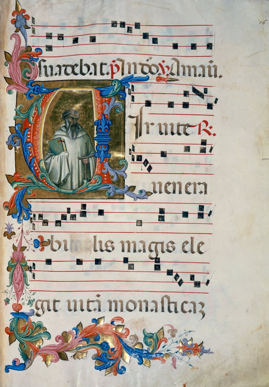 Iniziale miniata con la figura di San Romualdo (Corale 8, c. 76), per il libro corale 8 di Santa Maria degli Angeli da (c.1370 1425) Lorenzo Monaco