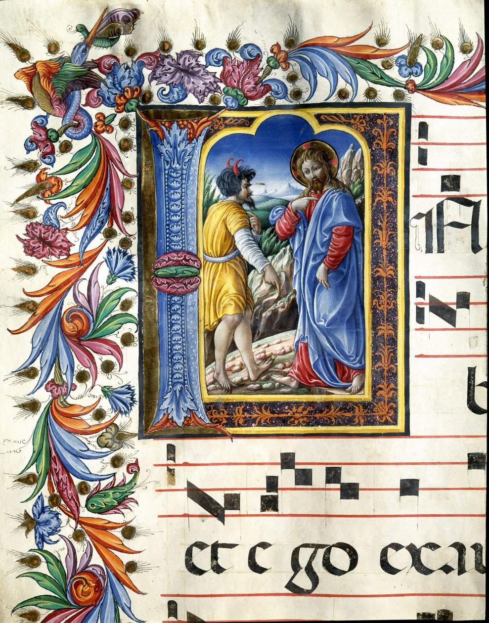Lettera decorata che raffigura la tentazione di Cristo Miniatura di Liberale da Verona da (c.1445 1527) Liberale da Verona