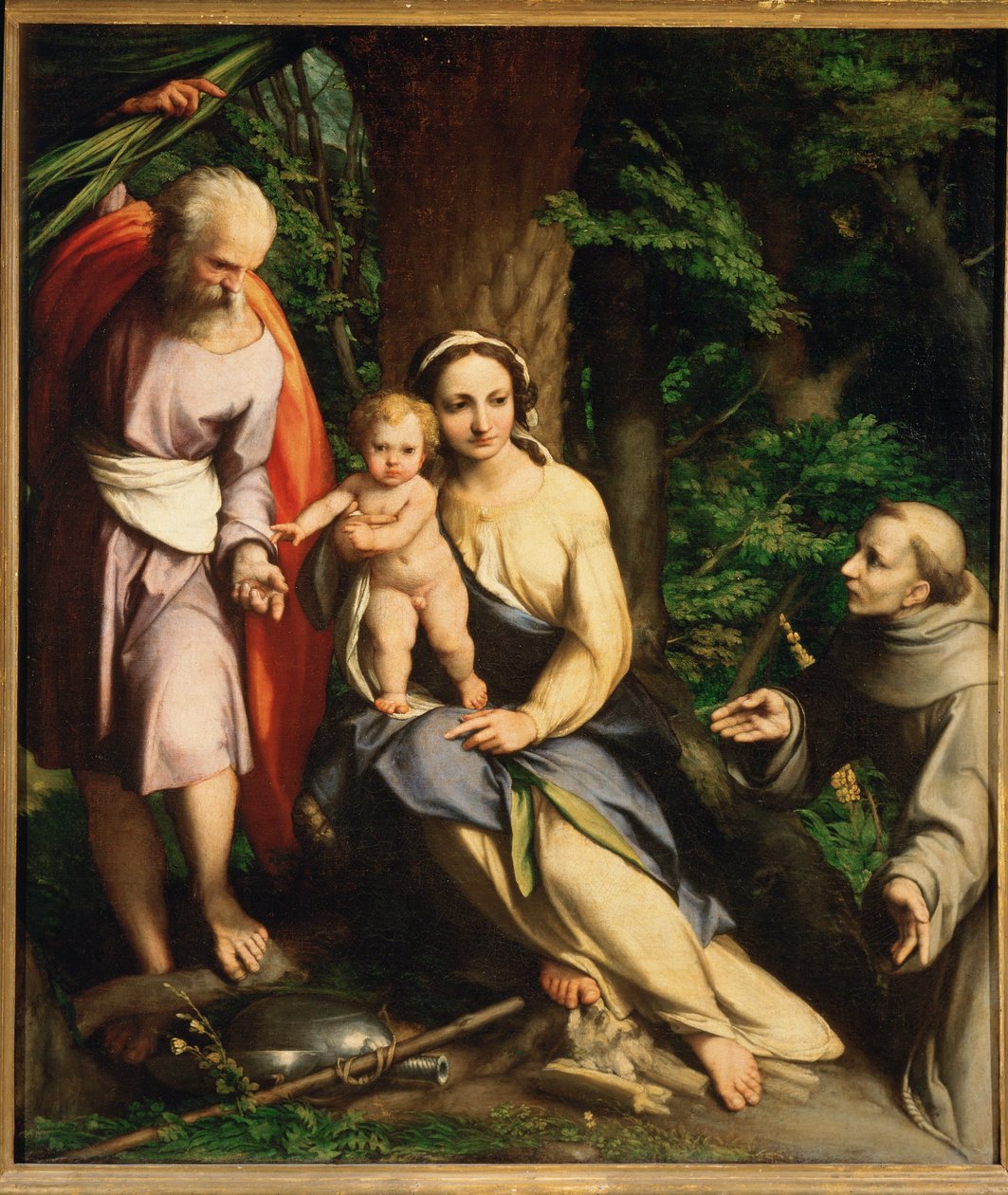 La Sacra Famiglia con San Francesco - Riposo in volo ... (dipinto su tela) da (c.1489-1534) Correggio