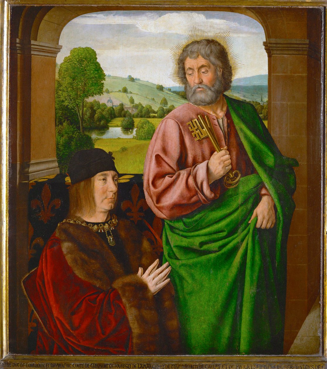 Pierre II, sire di Beaujeu, duca di Borbone, presentato da San Pietro ... da (fl.c.1483 c.1529) Master of Moulins