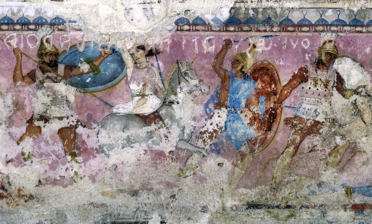 Battaglia tra Greci e Amazzoni, dettaglio dal lato del sarcofago delle Amazzoni, Tarquinia, IV secolo a.C. da Unknown