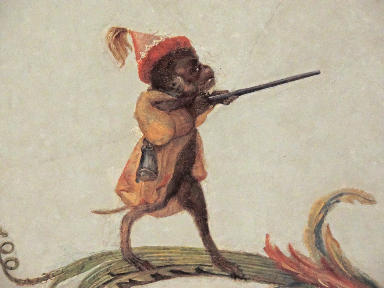 Chantilly, Castello: Un dettaglio della decorazione nella Grande Singerie di Christophe Huet, 1737 da Unknown